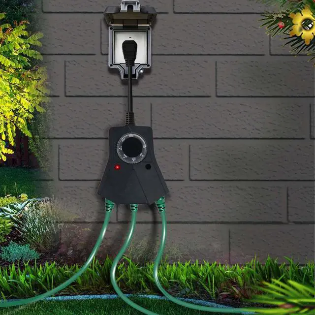 Alt view image 3 of 7 - Outdoor Timer, 3 Outlets,Outdoor Timer Outlet WaterproofPhoto Senson,Dusk to Dawn,Suitable for Light String and Holiday Decoration TM-053