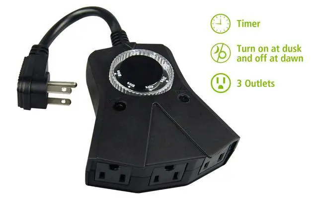 Alt view image 4 of 7 - Outdoor Timer, 3 Outlets,Outdoor Timer Outlet WaterproofPhoto Senson,Dusk to Dawn,Suitable for Light String and Holiday Decoration TM-053