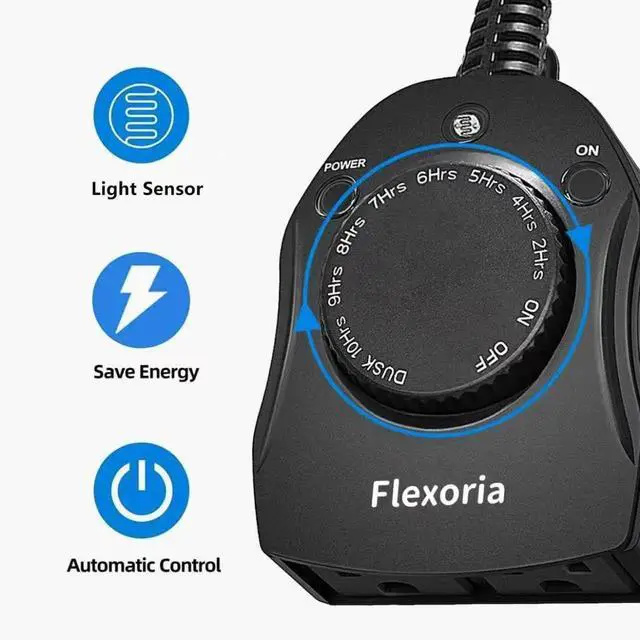 Alt view image 2 of 6 - Outdoor Timer Outlet Waterproof, Dusk to Dawn Light Sensor Timer, 2 Grounded Electrical Outlets for Outdoor Lights, 15A/1875W, ETL Listed (1 Pack)