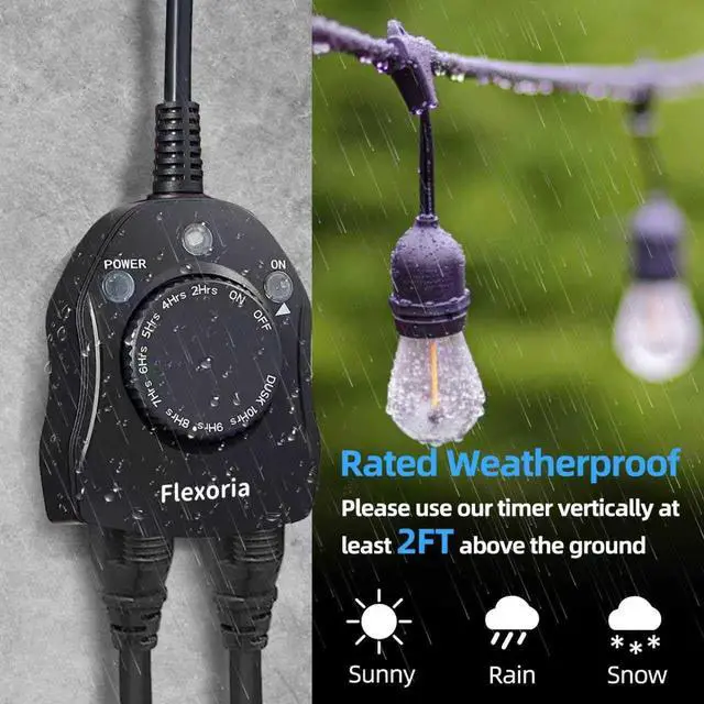 Alt view image 3 of 6 - Outdoor Timer Outlet Waterproof, Dusk to Dawn Light Sensor Timer, 2 Grounded Electrical Outlets for Outdoor Lights, 15A/1875W, ETL Listed (1 Pack)