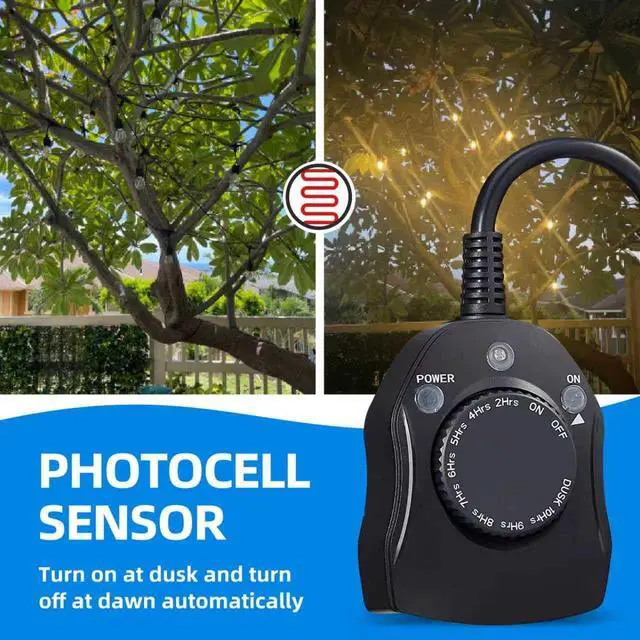 Alt view image 4 of 6 - Outdoor Timer Outlet Waterproof, Dusk to Dawn Light Sensor Timer, 2 Grounded Electrical Outlets for Outdoor Lights, 15A/1875W, ETL Listed (1 Pack)