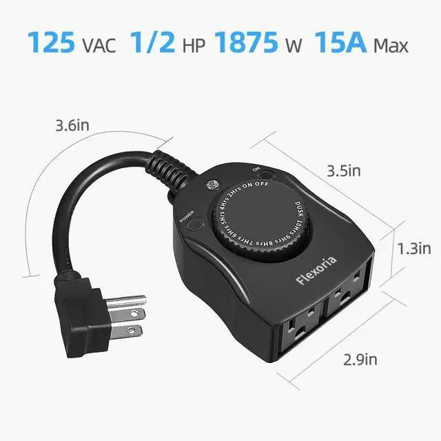Alt view image 6 of 6 - Outdoor Timer Outlet Waterproof, Dusk to Dawn Light Sensor Timer, 2 Grounded Electrical Outlets for Outdoor Lights, 15A/1875W, ETL Listed (1 Pack)