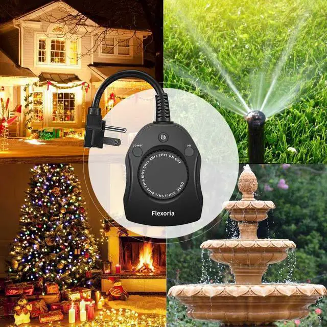 Alt view image 5 of 6 - Outdoor Timer Outlet Waterproof, Dusk to Dawn Light Sensor Timer, 2 Grounded Electrical Outlets for Outdoor Lights, 15A/1875W, ETL Listed (1 Pack)