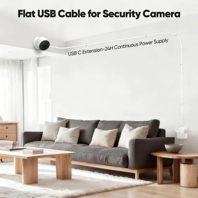 Alt view image 3 of 7 - Flat USB A to USB C Extension Cable 10FT 2-Pack,Long Type C Extension Cable for Camera Power Charging Compatible with Ring Pan Indoor Cam Plus/Spotlight Cam Plus,Blink Outdoor 4/2K+/Mini 2K+