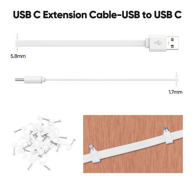 Alt view image 7 of 7 - Flat USB A to USB C Extension Cable 10FT 2-Pack,Long Type C Extension Cable for Camera Power Charging Compatible with Ring Pan Indoor Cam Plus/Spotlight Cam Plus,Blink Outdoor 4/2K+/Mini 2K+