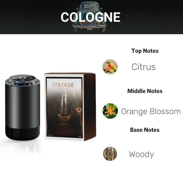 Alt view image 7 of 7 - Cologne Car Air Freshener,Aroma Diffuser with Starry Sky Projection,Smart Humidifier with Essential Oil 50ml,Auto On/Off,Built-in Battery,7-LED Color/USB-C Car Fresheners for Auto,Home,Office