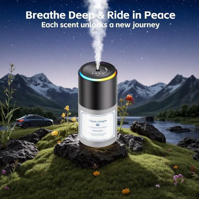 Alt view image 3 of 7 - Car Air Freshener, Smart Car Air Freshener,car Diffuser with 150 ML (5oz) Capacity Multi-fragrance,RGB Music Syncing Light, Auto On/Off (Cologne)