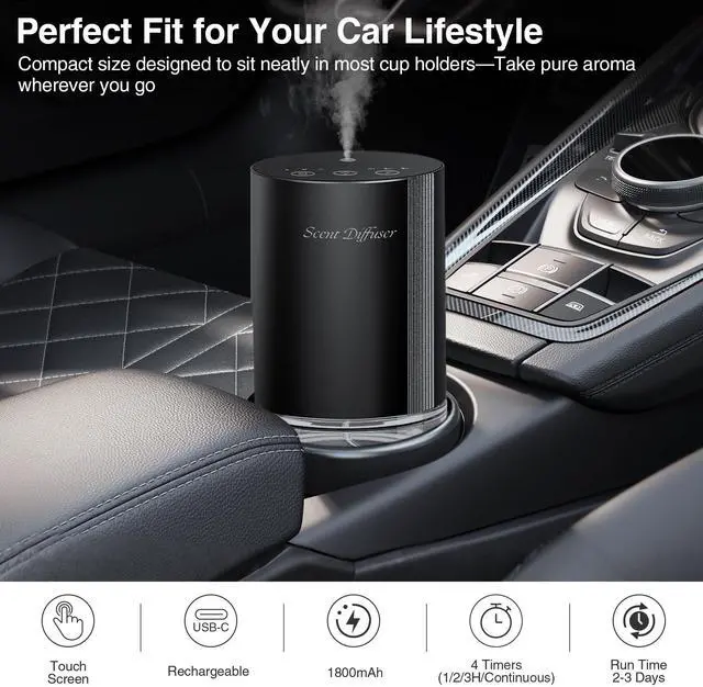 Alt view image 3 of 7 - Waterless Essential Oil Diffuser Stater Kit - Included 3x20mL Essential Oils, Battery Operated, Cold Air Scent Diffuser for Home, Car, Office, Portable Diffuser with 7-Color Light, 100mL, Black