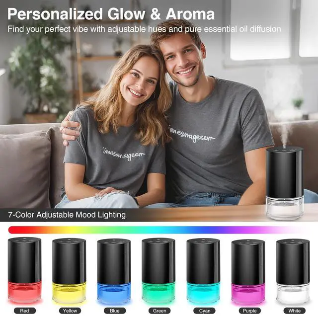 Alt view image 4 of 7 - Waterless Essential Oil Diffuser Stater Kit - Included 3x20mL Essential Oils, Battery Operated, Cold Air Scent Diffuser for Home, Car, Office, Portable Diffuser with 7-Color Light, 100mL, Black