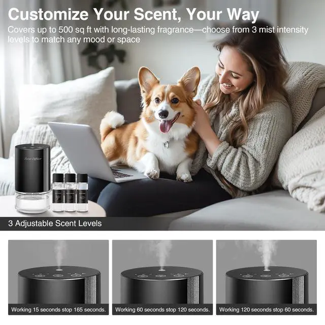 Alt view image 5 of 7 - Waterless Essential Oil Diffuser Stater Kit - Included 3x20mL Essential Oils, Battery Operated, Cold Air Scent Diffuser for Home, Car, Office, Portable Diffuser with 7-Color Light, 100mL, Black