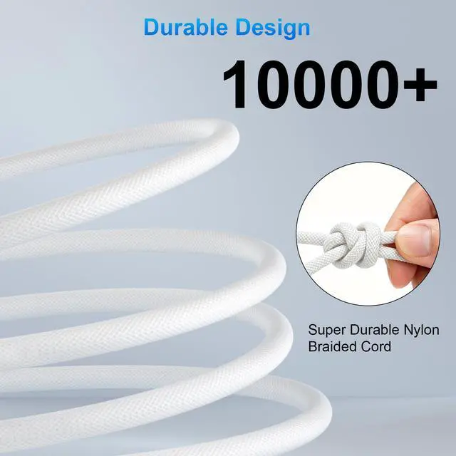 Alt view image 6 of 7 - USB C Cable 10FT 240W Fast Charging,Right Angle USB C to USB C Cable 3M Long TypeC Braided Data Cord for iPhone 17 16 Pro Max 15/iPad Pro 11th/MacBook/Samsung S26 S25 S24 A16 A17/Game Controller,White