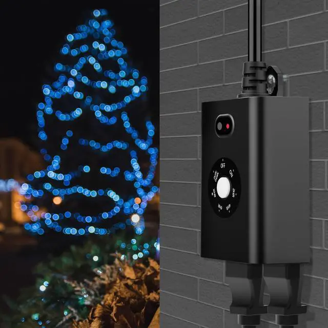 Alt view image 7 of 7 - Outdoor Sensor Timer for LightsDusk to Dawn, Waterproof with 2 Grounded Outlets, Weatherproof Countdown 7 Modes for Garden, Courtyard and Home Holiday