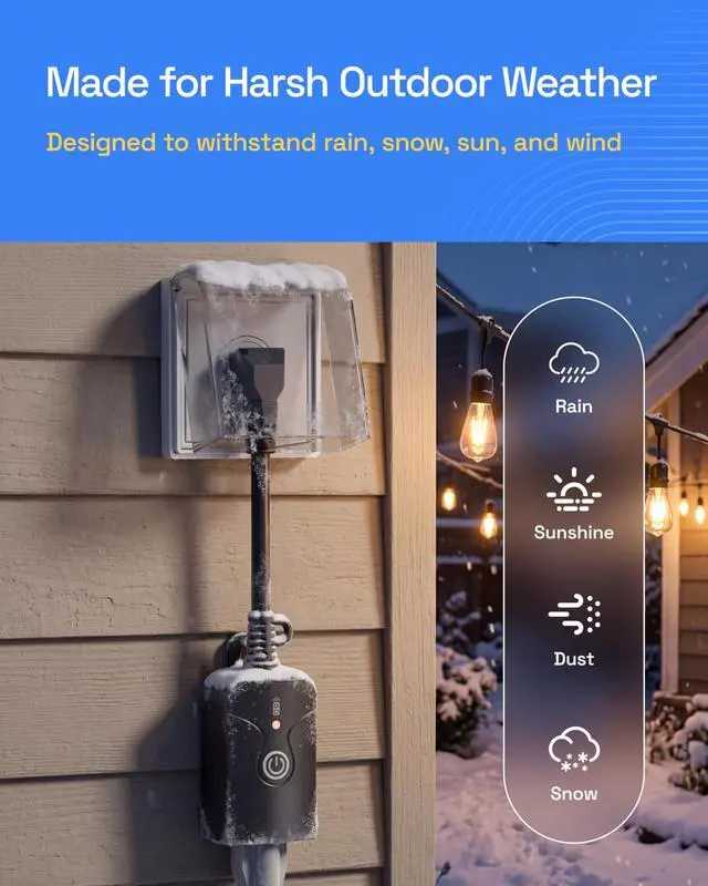 Alt view image 2 of 7 - Outdoor Indoor Wireless Remote Control 3-Prong Outlet Weatherproof Heavy Duty 15 A Compact 1 Remote 1 Outlet with Remote 6-inch Cord 100ft Range ETL Listed (Battery Included)