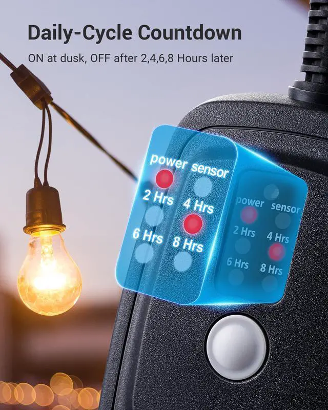 Alt view image 2 of 7 - Outdoor Timer for Lights, Waterproof Outlet Timer with 2 Grounded Electrical Outlets, for String Light, 15A 1/2HP, UL Listed