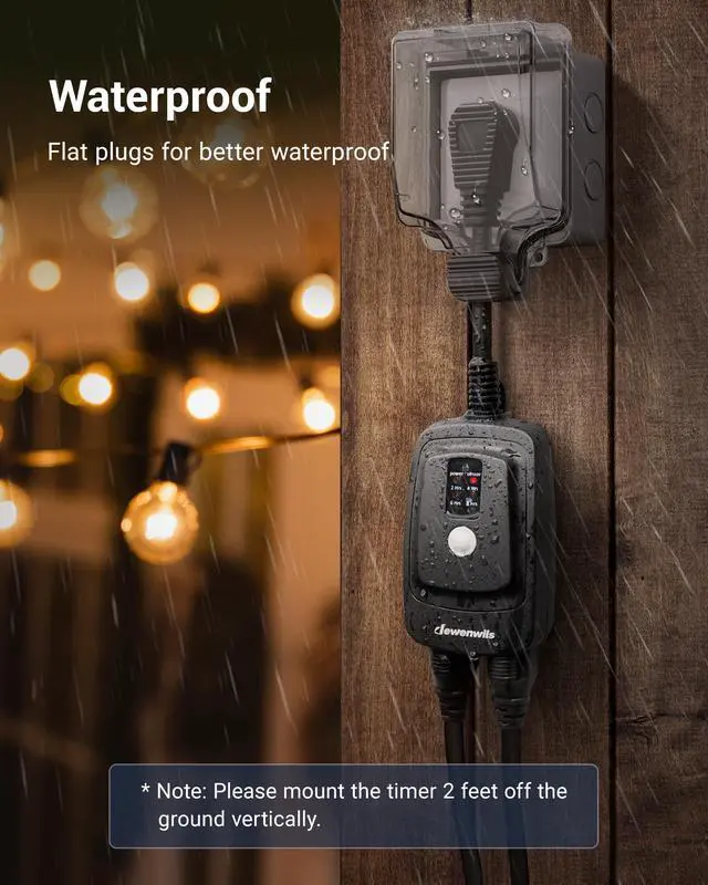 Alt view image 4 of 7 - Outdoor Timer for Lights, Waterproof Outlet Timer with 2 Grounded Electrical Outlets, for String Light, 15A 1/2HP, UL Listed