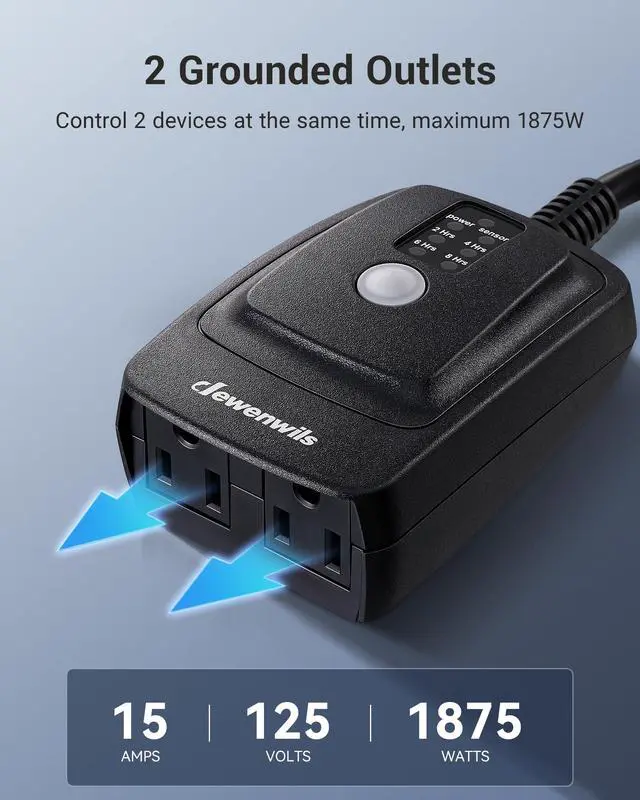 Alt view image 7 of 7 - Outdoor Timer for Lights, Waterproof Outlet Timer with 2 Grounded Electrical Outlets, for String Light, 15A 1/2HP, UL Listed