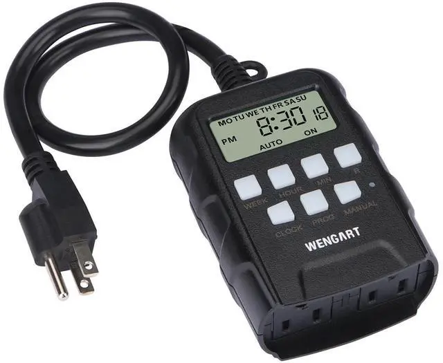 Main image of Outdoor Digital Timer,7 Day Programmable,Dual Outlet 125VAC 1875W,Weatherproof,Heavy Duty Work for Lamps Ponds Christmas Lights,ETL Listed,Black