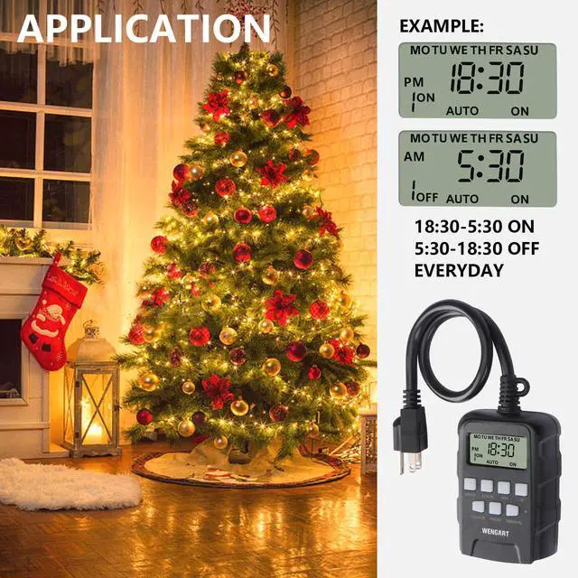 Alt view image 3 of 7 - Outdoor Digital Timer,7 Day Programmable,Dual Outlet 125VAC 1875W,Weatherproof,Heavy Duty Work for Lamps Ponds Christmas Lights,ETL Listed,Black