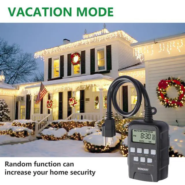 Alt view image 4 of 7 - Outdoor Digital Timer,7 Day Programmable,Dual Outlet 125VAC 1875W,Weatherproof,Heavy Duty Work for Lamps Ponds Christmas Lights,ETL Listed,Black