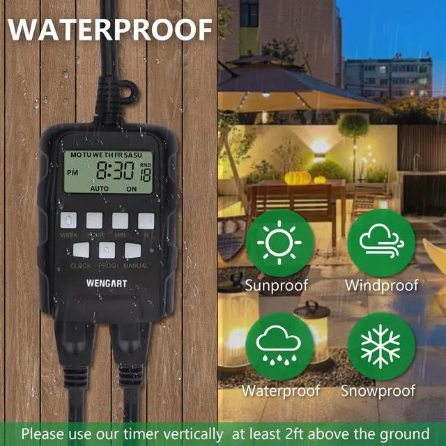 Alt view image 6 of 7 - Outdoor Digital Timer,7 Day Programmable,Dual Outlet 125VAC 1875W,Weatherproof,Heavy Duty Work for Lamps Ponds Christmas Lights,ETL Listed,Black
