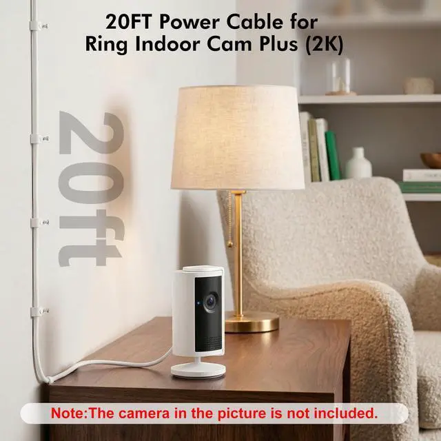 Alt view image 5 of 7 - 20FT Power Cable Compatible with Ring Indoor Cam Plus (2K), Long Extension USB C Charging Cord for Continuous Power Supply, Not for Ring Indoor Cam (2nd Gen)