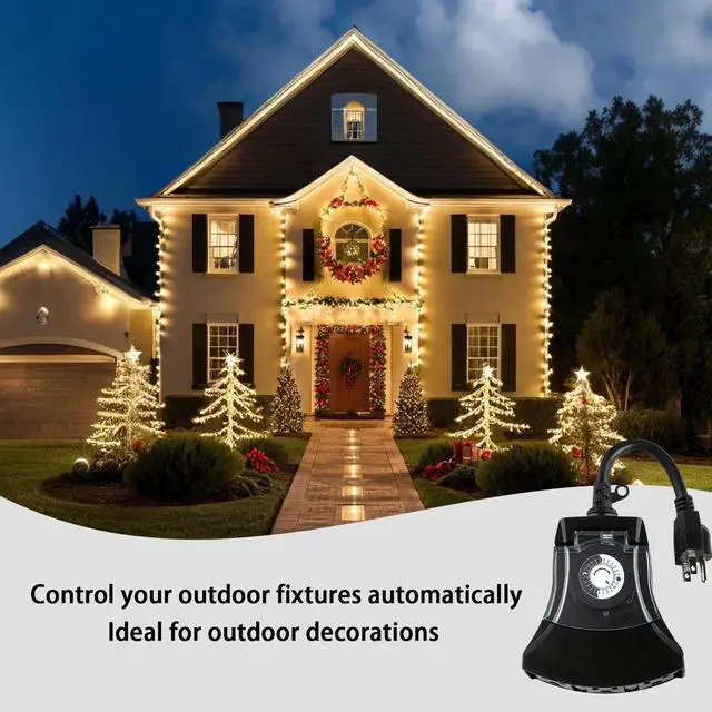 Alt view image 6 of 7 - Outdoor Timer Outlet Waterproof, 24 Hour Mechanical Timer Outlet for Home and Garden, 3 Grounded, 15A 3/4HP, Black, 1 Pack