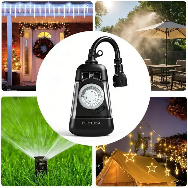 Alt view image 6 of 7 - Mini Compact Outdoor Mechanical Timer Outlet Weatherproof, 24 Hour 30 Minute Interval, 2 Grounded 3 Prong Outlets, Space Saving Waterproof Plug in Timer for Lights Holiday Decor, 15A ETL Listed