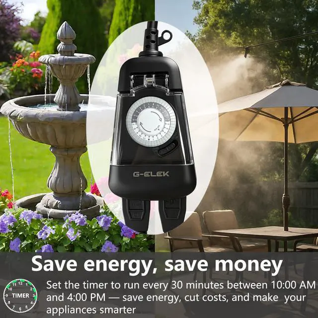 Alt view image 7 of 7 - Mini Compact Outdoor Mechanical Timer Outlet Weatherproof, 24 Hour 30 Minute Interval, 2 Grounded 3 Prong Outlets, Space Saving Waterproof Plug in Timer for Lights Holiday Decor, 15A ETL Listed
