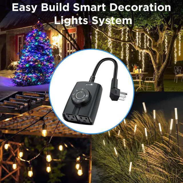 Alt view image 2 of 6 - Outdoor Timer Outlet Waterproof, 24 Hour Outdoor Light Timer, Timers for Electrical Outlets, Ideal for Pool Pump, Christmas Lights, Heavy Duty, Grounded Outlets (Dusk to Dawn Sensor, 1 Pack)