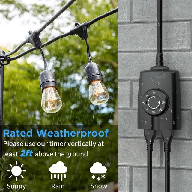 Alt view image 5 of 6 - Outdoor Timer Outlet Waterproof, 24 Hour Outdoor Light Timer, Timers for Electrical Outlets, Ideal for Pool Pump, Christmas Lights, Heavy Duty, Grounded Outlets (Dusk to Dawn Sensor, 1 Pack)