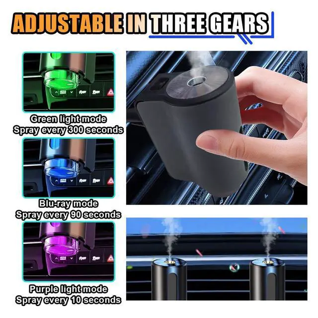 Alt view image 6 of 7 - Smart Car Air Freshener Diffuser, Car Air Aroma Diffuser with Three Adjustable Intensity Levels, Rechargeable Intelligent Auto Aroma Diffusers with 3Pcs Empty Bottle (No Essential Oil)