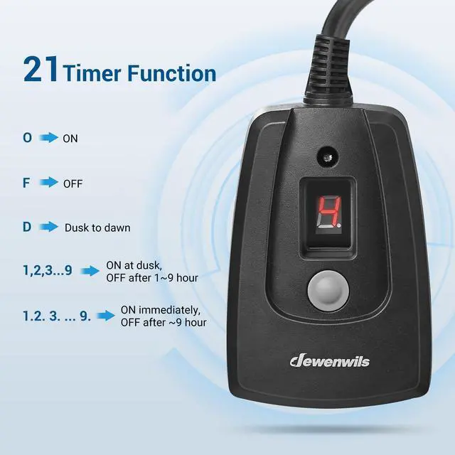 Alt view image 3 of 7 - Outdoor Timers for Electrical Outlets Waterproof, Outdoor Light Timer, Plug in Countdown Timer with 2 Grounded Outlets for String Garden Light, 15A, 1/2 HP, UL Listed