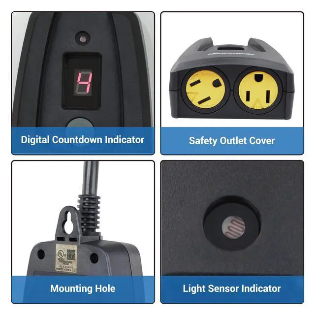 Alt view image 2 of 7 - Outdoor Timers for Electrical Outlets Waterproof, Outdoor Light Timer, Plug in Countdown Timer with 2 Grounded Outlets for String Garden Light, 15A, 1/2 HP, UL Listed