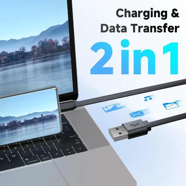 Alt view image 5 of 7 - 2 Pack 10ft/3M Flat USB C Cable, USB A to USB C Charging Power Cord for Blink Mini 2/Outdoor 4, Ring Pan-Tilt Indoor Cam, eufy Cam S3 Pro, SoloCam S340/S350/S220/C210, and More CCTV Cam-Black