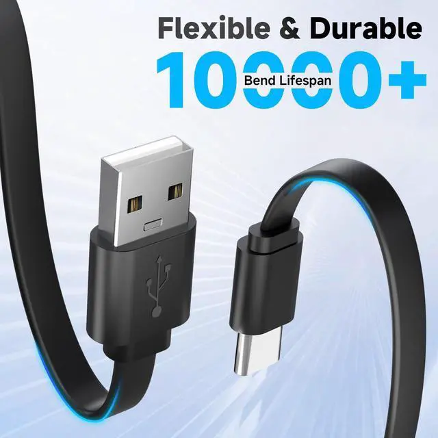 Alt view image 6 of 7 - 2 Pack 10ft/3M Flat USB C Cable, USB A to USB C Charging Power Cord for Blink Mini 2/Outdoor 4, Ring Pan-Tilt Indoor Cam, eufy Cam S3 Pro, SoloCam S340/S350/S220/C210, and More CCTV Cam-Black