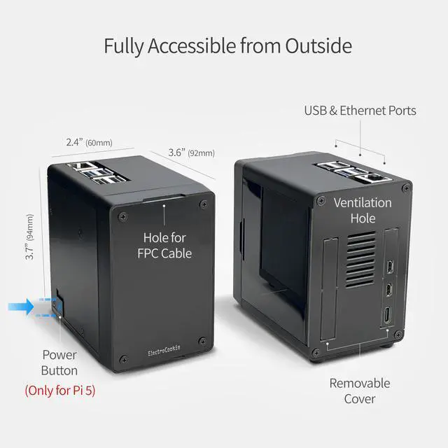 Alt view image 4 of 7 - Mini PC Case for Raspberry Pi 5 with Active RGB Lighting Cooler (Matte Black)