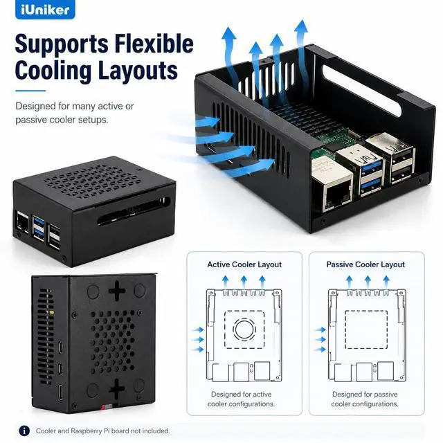 Alt view image 5 of 7 - Metal Case Compatible with Raspberry Pi 5, Aluminum Pi 5 Case with Space for Active Cooler, M.2 NVMe HAT & POE HAT, GPIO Side Access, Vented Enclosure (Only Include Case)