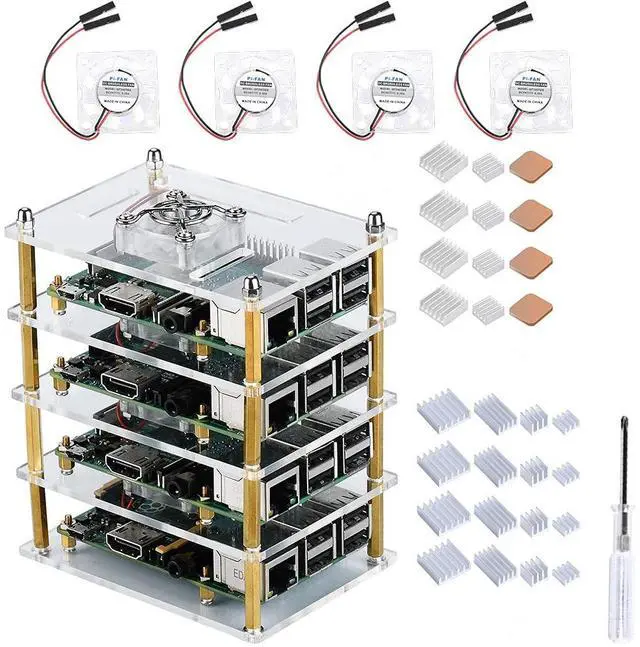 Main image of Cluster Case with Cooling Fan and Heatsinks for Raspberry Pi 4B/3B+/3B/2B