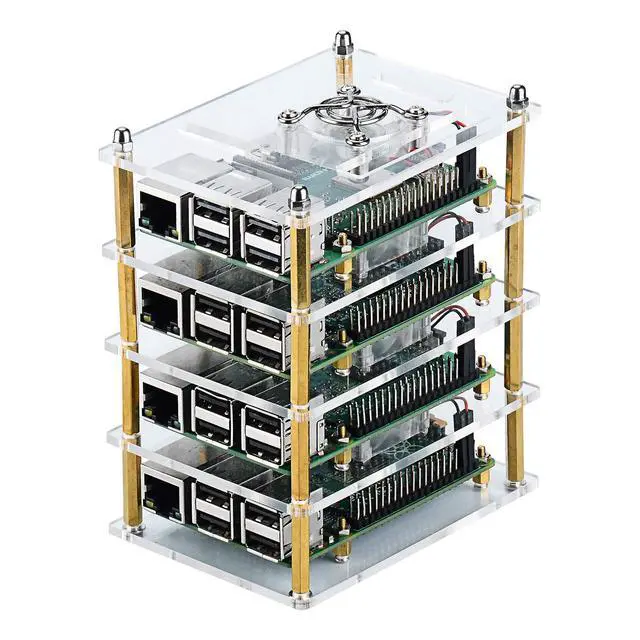 Alt view image 4 of 7 - Cluster Case with Cooling Fan and Heatsinks for Raspberry Pi 4B/3B+/3B/2B