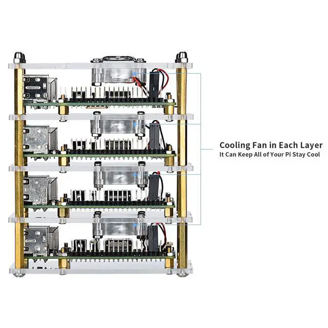 Alt view image 5 of 7 - Cluster Case with Cooling Fan and Heatsinks for Raspberry Pi 4B/3B+/3B/2B