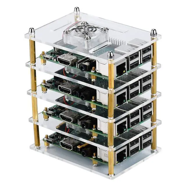 Alt view image 7 of 7 - Cluster Case with Cooling Fan and Heatsinks for Raspberry Pi 4B/3B+/3B/2B