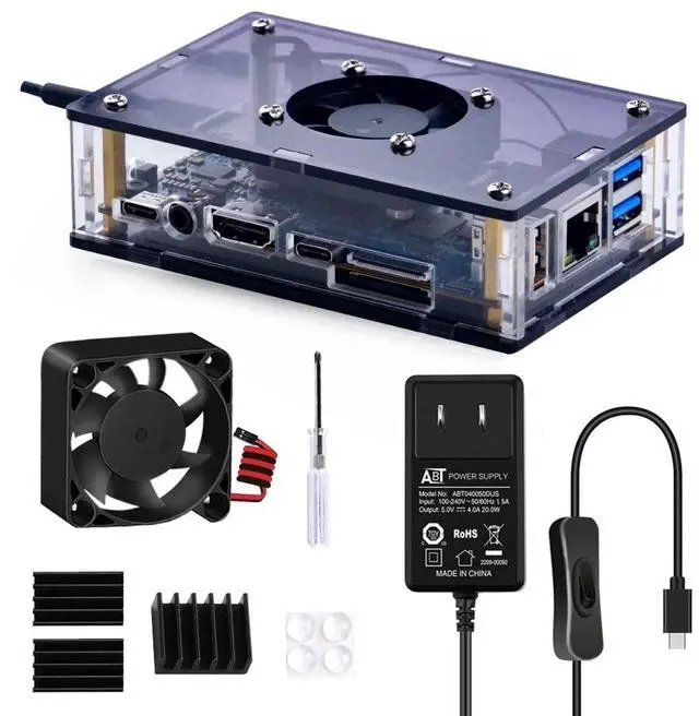 Main image of Orange Pi 5/5B Case with Power Supply Kit, Orange Pi 5/5B Case with Fan, Heatsinks, 20W 5V 4A Power Supply for Orange Pi 5/5B 4GB/8GB/16GB/32GB