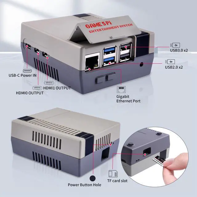 Alt view image 4 of 7 - Case for Raspberry Pi 5, with Armor Lite V5 Active Cooler, Retro Gaming Game5Pi Case for Raspberry Pi 5 8GB/4GB/16GB
