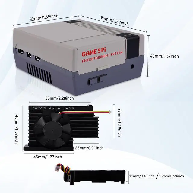 Alt view image 6 of 7 - Case for Raspberry Pi 5, with Armor Lite V5 Active Cooler, Retro Gaming Game5Pi Case for Raspberry Pi 5 8GB/4GB/16GB