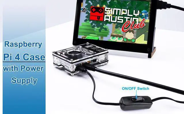 Alt view image 7 of 7 - Case for Raspberry Pi 4 with Fan, USB-C Power Supply, Micro HDMI Cable, HDMI Adapter, Aluminum Heat Sinks, USB Card Reader