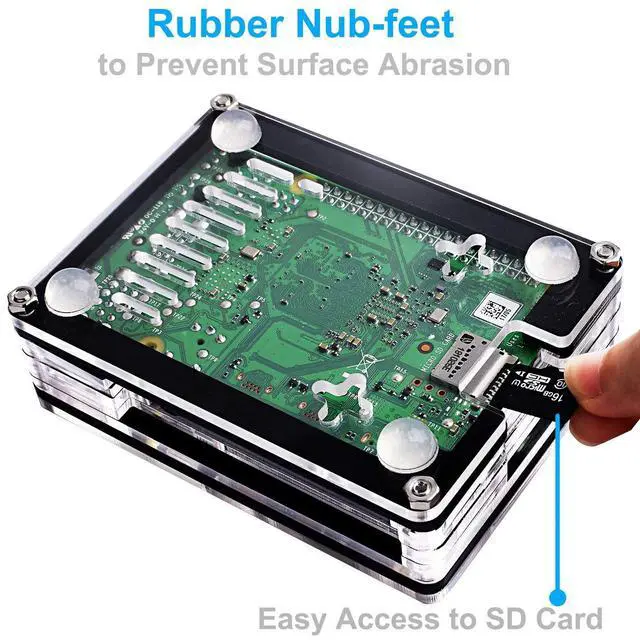 Alt view image 6 of 7 - Case for Raspberry Pi 4 with Fan, USB-C Power Supply, Micro HDMI Cable, HDMI Adapter, Aluminum Heat Sinks, USB Card Reader