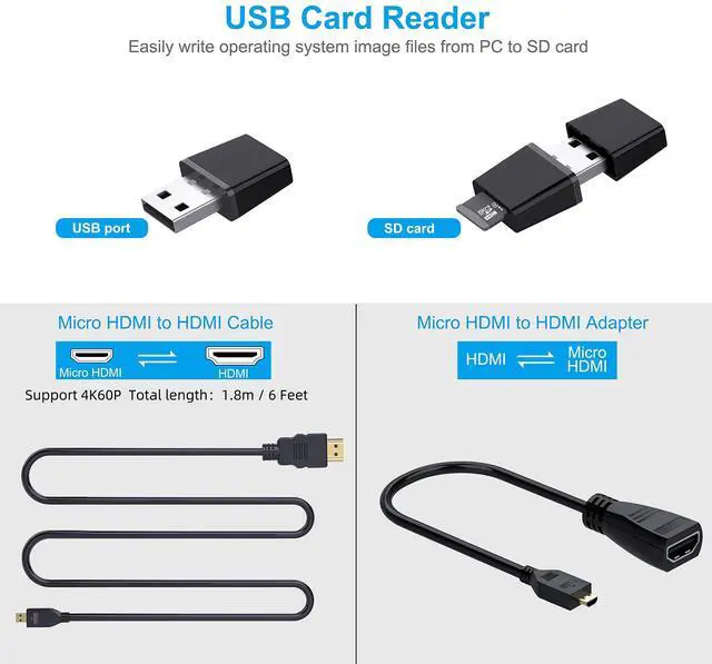 Alt view image 5 of 7 - Case for Raspberry Pi 4 with Fan, USB-C Power Supply, Micro HDMI Cable, HDMI Adapter, Aluminum Heat Sinks, USB Card Reader