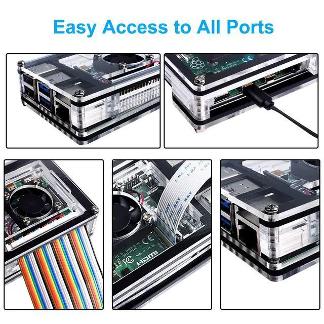 Alt view image 3 of 7 - Case for Raspberry Pi 4 with Fan, USB-C Power Supply, Micro HDMI Cable, HDMI Adapter, Aluminum Heat Sinks, USB Card Reader