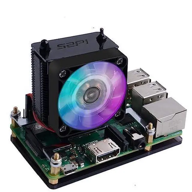 Alt view image 4 of 7 - ICE Tower Cooler with RGB Cooling Fan & Aluminum Heatsink for Raspberry Pi 4B/3B+/3B (Black)