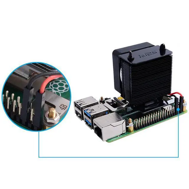 Alt view image 2 of 7 - ICE Tower Cooler with RGB Cooling Fan & Aluminum Heatsink for Raspberry Pi 4B/3B+/3B (Black)